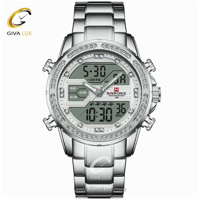 ساعت مچی مردانه بند فلزی دو زمانه ناوی فورس مدل NF9190